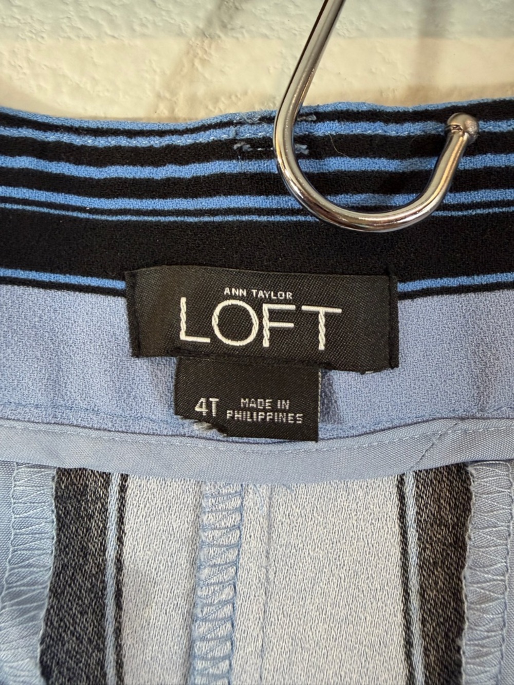 Loft Blue Stripe Wide Leg Pants Size 4T 4 Tall/Long Flat Front Trouser Casual - Picture 6 of 9